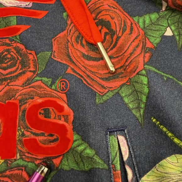 Adidas Rita Ora Hoodie Hoodie Womens Small Navy Floral Rose Trefoil Flocked - Picture 6 of 12